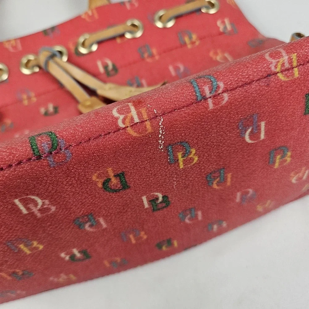 Vintage Dooney & Bourke Handbag Logo Red Rainbow Monogram IT Tassel Tote Satchel